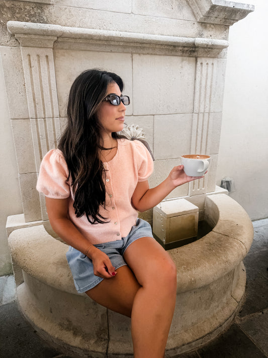 Rose short sleeve button up sweater