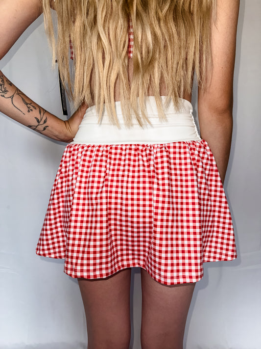 Gingham ruched tennis skort