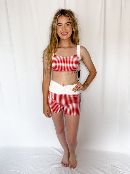 Gingham ruched biker short
