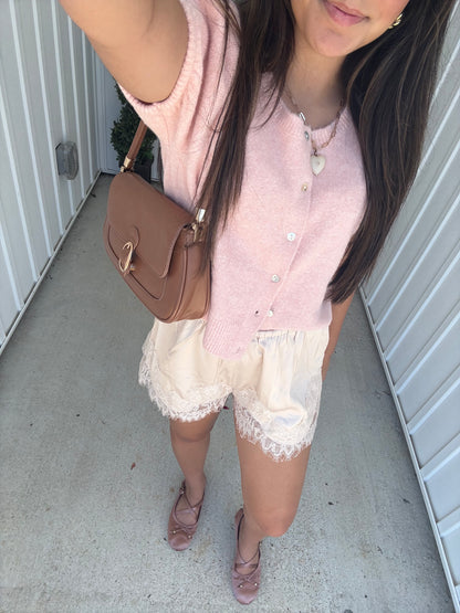Rose short sleeve button up sweater