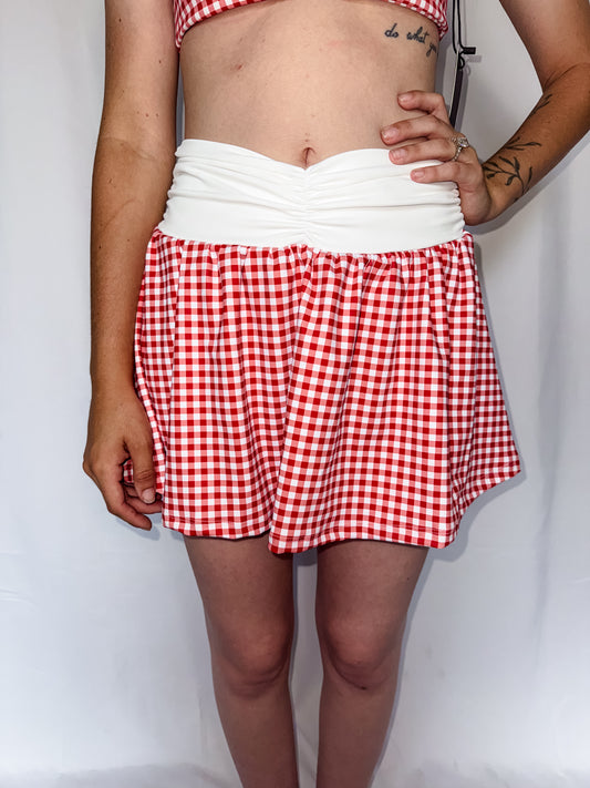 Gingham ruched tennis skort