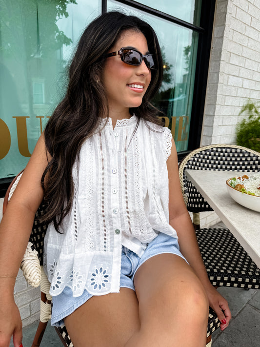 eyelet button down top