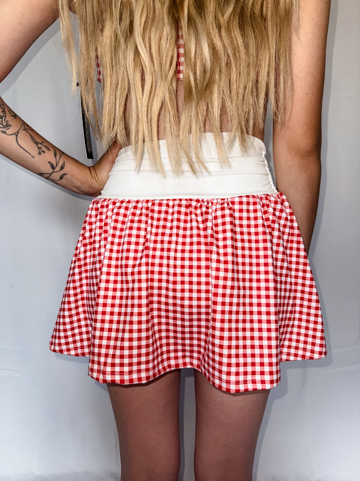 Gingham ruched tennis skort