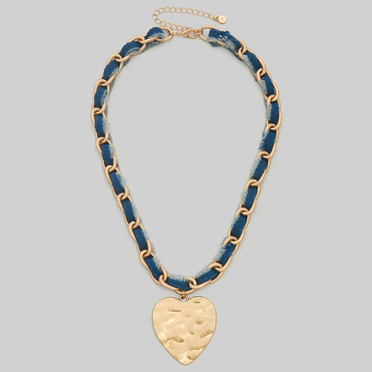Denim heart pendant